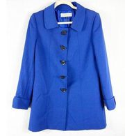 Tahari ASL Womens Blue Black Ribbon Button Trench Coat Jacket Size 4