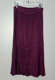 Soft Surroundings Embroidered Burgundy Button Maxi Skirt Women's PS