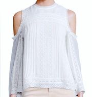 Alice + Olivia Ophelia Eyelet Lace Cold-Shoulder Blouse, Off White