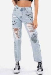 Adika Toxic Jeans Ripped High Waist Distressed Graphics NWT Small