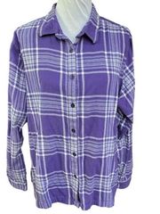 Cabela’s Plaid Flannel Button Down Shirt Purple White Size 2XL