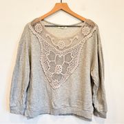 Anthropologie Lilis Cloet Crochet Pullover Sweatshirt Gray Size M