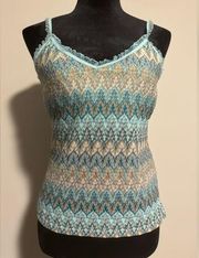 EUC Moda International Blue and Orange Lacy Patterned tank size large