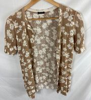 Ann Taylor Floral Print Short Sleeve Button Up Sweater Size XS