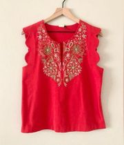 Akemi + Kin Anthropologie Embroidered Top in Red - Size M