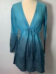 Athleta Blue Ombre Bell Sleeve Deep V Neck Swim Coverup size XS