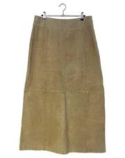 Massing Tan Suede Exposed Stitching Midi Skirt 12