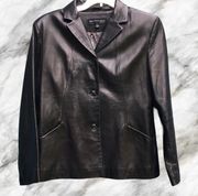 Kenneth Cole 100% Leather Jacket Coat Black Button