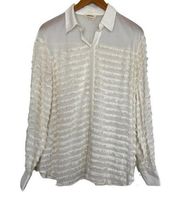 L’Agence Long Sleeve Button Up Top Size Large Tiered Striped Fringe Ivory