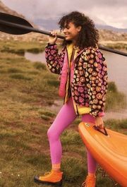 NEW Free People Movement Hit The Slopes Printed Fleece Jacket, Pink Daisy Floral
