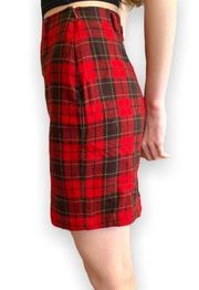 Vintage Liz Sport Skirt Red Plaid Mini Wool Blend Festive Academia Preppy