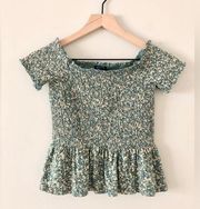 Outfitters Green Floral Smocked Peplum Top - Size XS