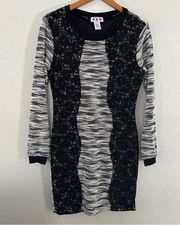 Three Pink Hearts Grey Black Lace Sweater Dress Long Sleeve Casual Comfy Large