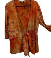 Studio 1940 Vintage Orange Smokey Tie Dye Embroidered Embellished Wrap Style Top