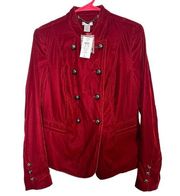 Cache Cherry Red Velvet Double Breasted Military Style Jacket Blazer Size 10 New