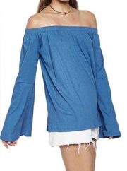 Michael Lauren Carmelo Bell Sleeve Open Shoulder Top in Star Blue Medium