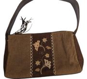 Vtg Y2K Sonoma Brown Corduroy Faux Leather Floral Mini Boxy Shoulder Bag