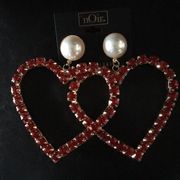 Noir Black Label Large Red Crystal & Pearl Earring