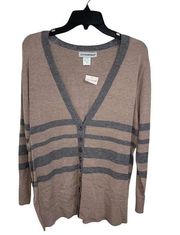 Cotton Emporium Brown Grey Striped Buttoned Cardigan Size Medium NEW