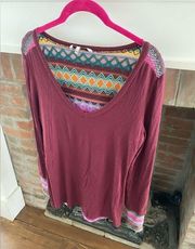 Womens BKE Multicolored Back Scoop Neck Long Sleeve Shirt size Medium Western
