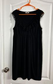 Loft Black Sleeveless Stretch Rayon Ruffle Neck Dress Size L 2839