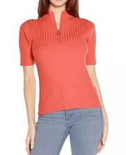 Belldini Black Label Ribbed Zip Mock Neck Sweater Coral XS