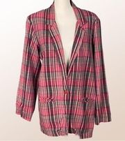 NEWPORT NEWS  dark reds and greens, 100% Cotton Vintage blazer. Size Large. EUC