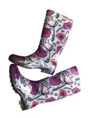 Coach Poppy Rubber Jelly Tall Rain Boots Sz. 7 Logo Printed Pink Flowers Puddles