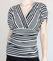 Vintage Y2K Black & White Babydoll Milkmaid Striped Short Sleeve Top