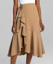 A.L.C Pierre Midi Wrap Skirt in Beech Ruffle Hem  Asymmetrical Size 8