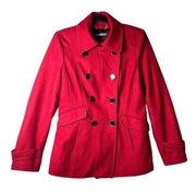 Express Coat Women Small Red Petite Double Breasted Wool Pea Christmas Winter