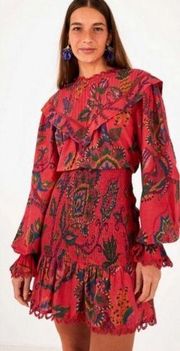 FARM Rio Red Sunset Tapestry Mini Size Small Tropical Smocked NWT