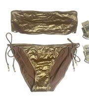 new OG Juicy Couture Beach ♚ Liquid Gold Metal Bikini Set ♚ Crystal Logo J’s ♚