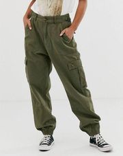 Pull&Bear fasten tab cargo pants in khaki