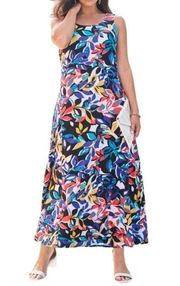 Jessica London Flared Tank Dress Womens 34/36 Multicolor Maxi Stretch Resort