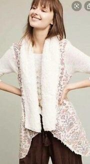 Anthropologie Hei Hei Women's Jacquard Sherpa Lined Long Vest Faux Fur Size L