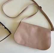 Pale Pink Genuine Italian Leather Slim Fold Over Crossbody Bag