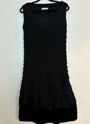 For Joseph Black Wool crochet Knit Velvet Lace Sweater Sheath Dress