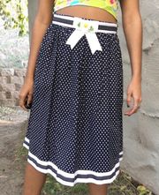 Polka dot skirt, long skirt, navy skirt, bow skirt, knee length skirt, tea skirt