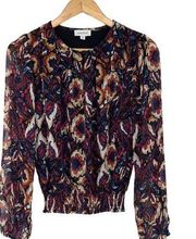 Evereve Womens Smocked Blouse Top Long Sleeve Lined Metallic Multicolor Size XS