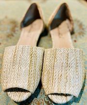 Splendid woven straw and tan leather peep toe flats in size 8M