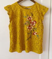 Yellow Crochet Embroidered Top