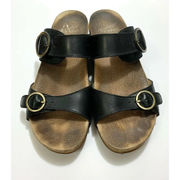 Dansko Sophie Black Leather Double Buckle Slip on Sandals