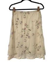 90s Y2K J. Jill Beige Floral Embroidered Linen Mesh Skirt Sz M