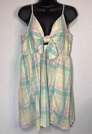 Old Navy Women's Spaghetti Strap Tie Front Plaid Mini Dress Multicolor Size Larg