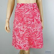 Lands' End Skirt Summery Bold Coral & White Paisley Boho Women's Size 6  Skirt