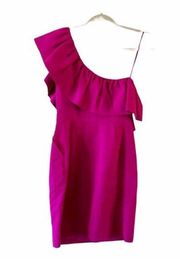 Rebecca Taylor  One Shoulder Dress Size 0 Silk Blend Spring Magenta Pantone Party