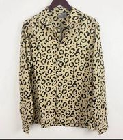 New ASOS Tan Leopard Print Collared Button Down Long Sleeve Blouse Size M