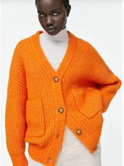 ZARA  Knit Orange Oversized Cardigan Sweater Size S