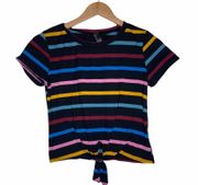 Forever 21 Black Rainbow Striped Crop Top Size L